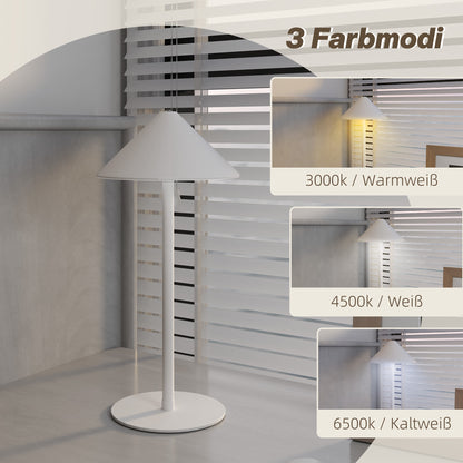 HOMCOM LED-Tischlampe mit USB-Kabel, Touchschalter, Metall, wiederaufladbar, Weiß