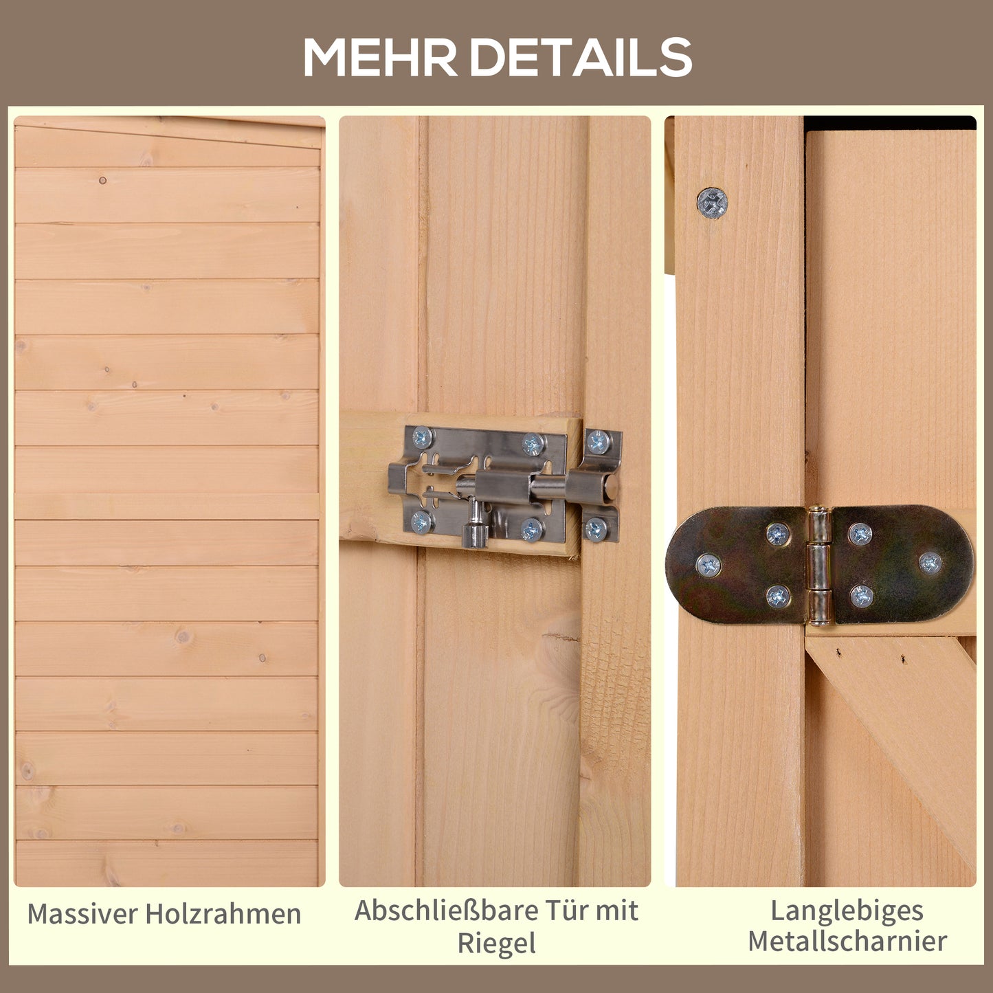 Outsunny Geräteschuppen mit Regalböden wetterbeständig 75 x 56 x 115cm Naturholz