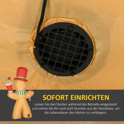 HOMCOM Aufblasbarer Lebkuchenmann, 2,35 m, mit LED-Lichtern, wetterfest, inkl. Gebläse, Mehrfarbig, Weihnachtsdeko