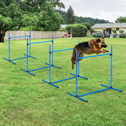 PawHut Agility Set Hunde 4-teiliges höhenverstellbar Agility-Ausrüstung Sprungstangen-Set Steckhürdenset mit 4 Hürden Tragetasche Koordinationstraining Sprungstangen-Set für Spiele Training
