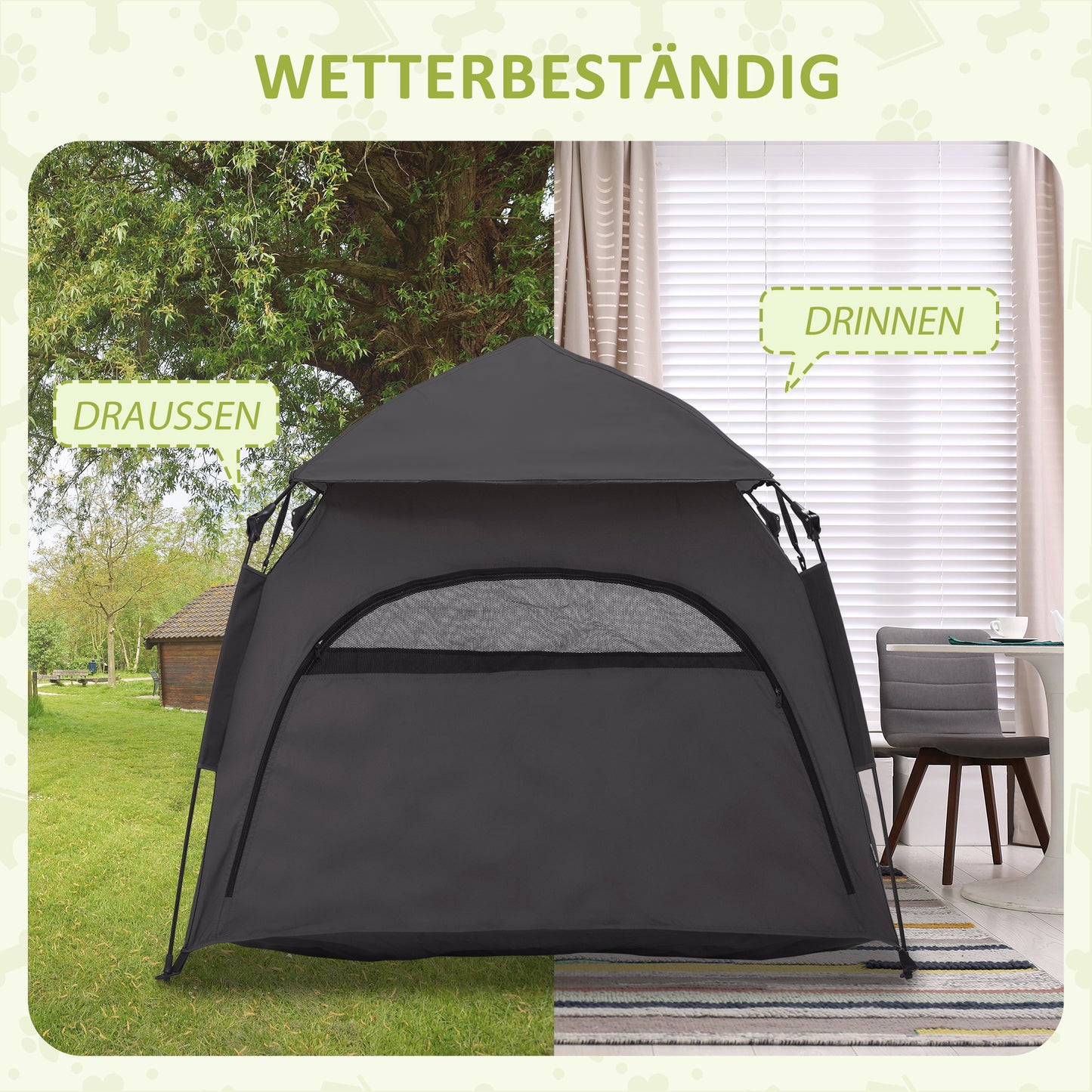 PawHut Haustierzelt, Hundezelt, klappbar, wetterbeständig, Hundehütte, für große Hunde, Schwarz