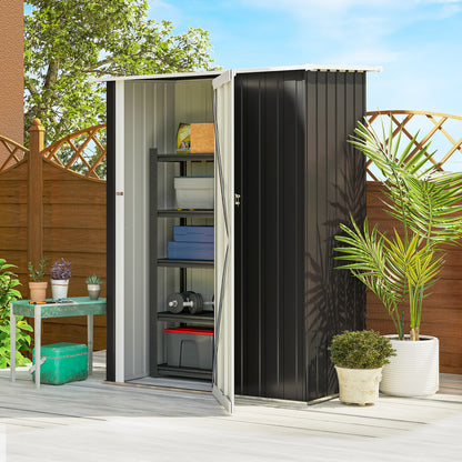 Outsunny Metall Gerätehaus 1,07 m² mit Schrägdach, 142 x 84 x 189 cm Geräteschuppen mit abschließbar Tür, Garten Schuppen, Gartenhaus Dunkelgrau
