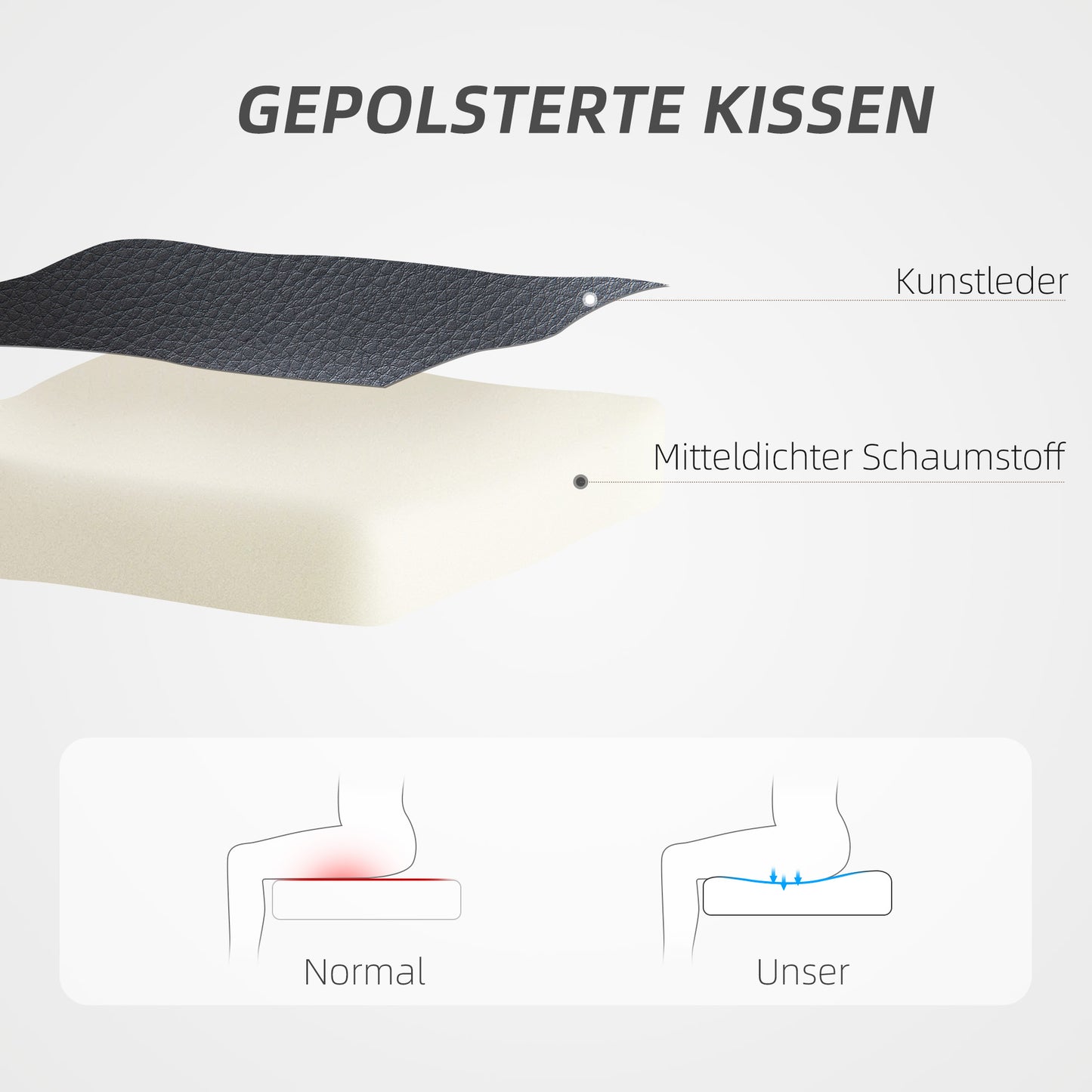 HOMCOM Bürostuhl in Lederoptik, höhenverstellbar, gepolsterte Rückenlehne, Schwarz