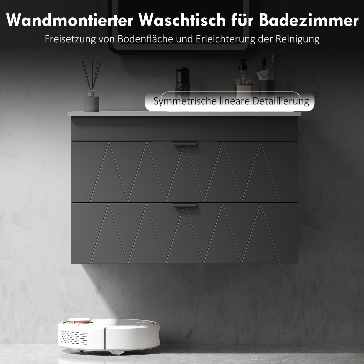 HOMCOM Waschbeckenunterschrank Hängender Unterschrank mit Keramikwaschbecken Soft-Close-Schubladen Schwarz