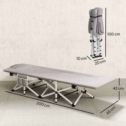 Outsunny Feldbett, Campingbett, klappbar, weich, bis 200 kg, rostfreies Metallgestell, 200x65x42cm, Grau