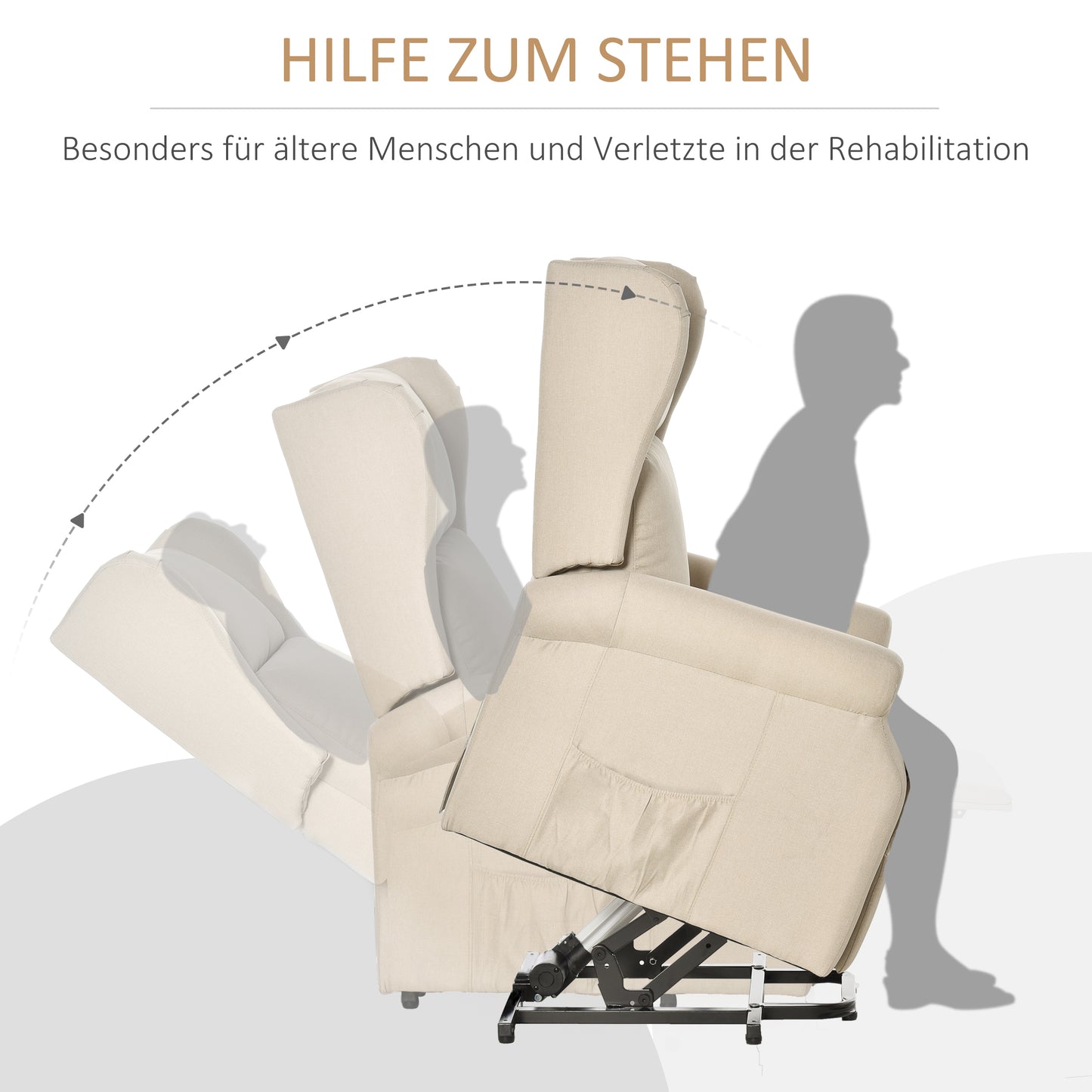 HOMCOM Relaxsessel mit Liegefunktion elektrisch, Seniorensessel mit Aufstehhilfe, , bis 200kg, 72,5x94x109cm, Creme