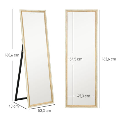 HOMCOM Ganzkörperspiegel, MDF-Rahmen, splitterfreie Folie, 162,6 x 53,3 cm, Naturholz