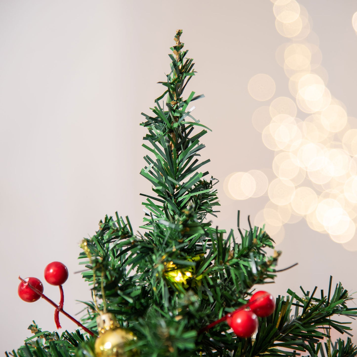 HOMCOM Mini-Weihnachtsbaum Weihnachtsdekoration Weihnachtsdeko, inkl. Weihnachtskugeln und LED-Lichter 60 cm, Mehrfarbig