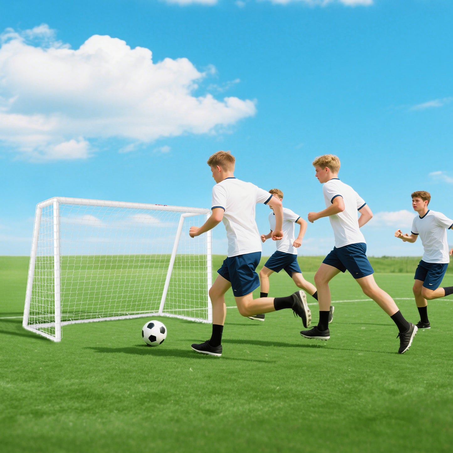 SPORTNOW Fußballtor, robustes Netz, Kunststoff-Rahmen, Heringe, 180L x 92B x 124H cm, Weiß