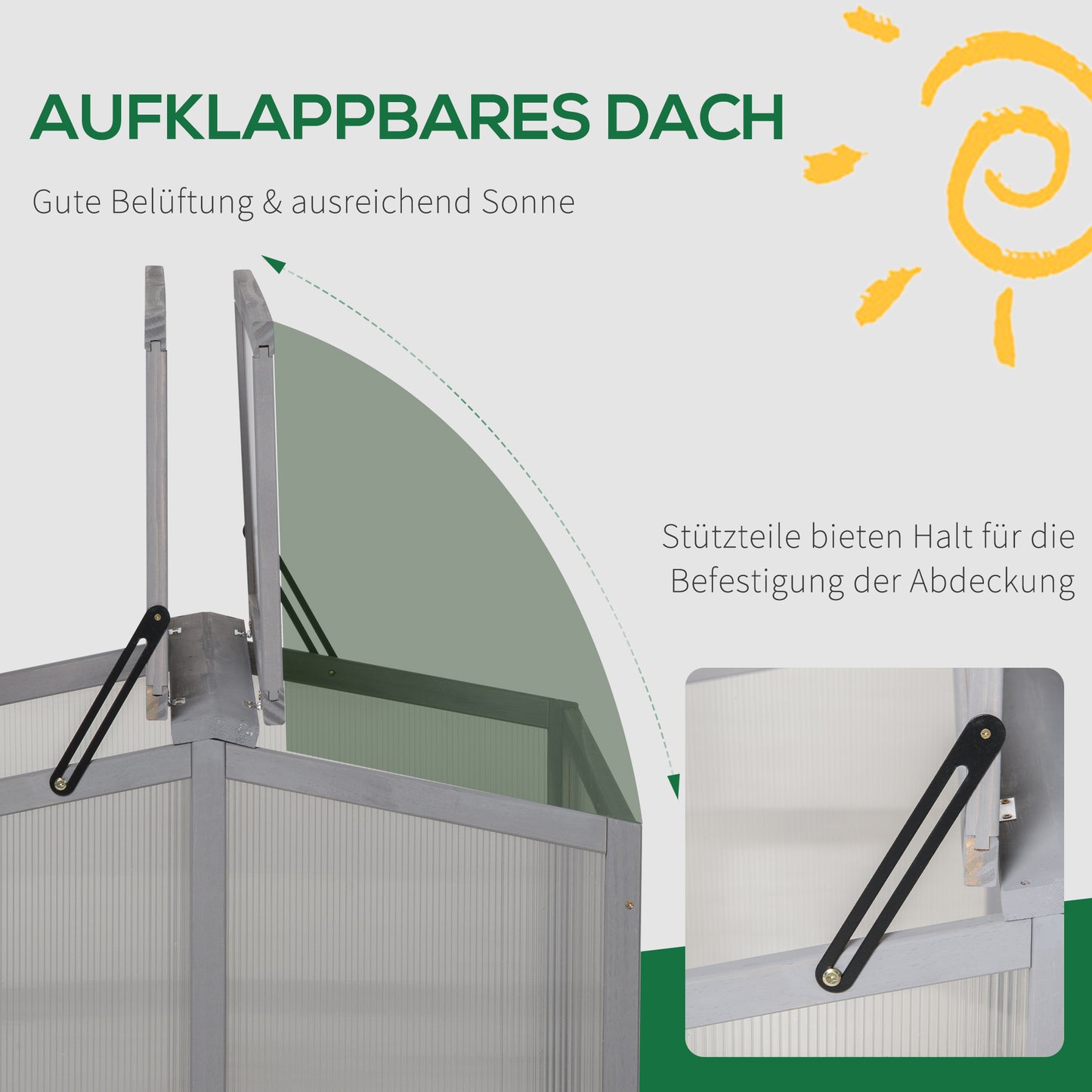 Outsunny Frühbeet Treibhaus Gewächshaus Frühbeetkasten Pflanzenbeet mit Abdeckung aus Holz und Polycarbonat wetterfest Hellgrau 90 x 80 x 58 cm