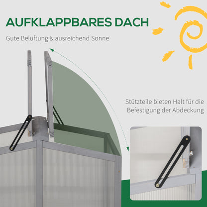Outsunny Frühbeet Treibhaus Gewächshaus Frühbeetkasten Pflanzenbeet mit Abdeckung aus Holz und Polycarbonat wetterfest Hellgrau 90 x 80 x 58 cm