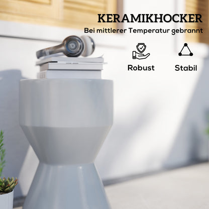 Outsunny Sitzhocker aus Keramik 120kg belastbar Ø33 x 45,5 cm Wetterfest Garten Hocker in Sanduhrform Hellgrau