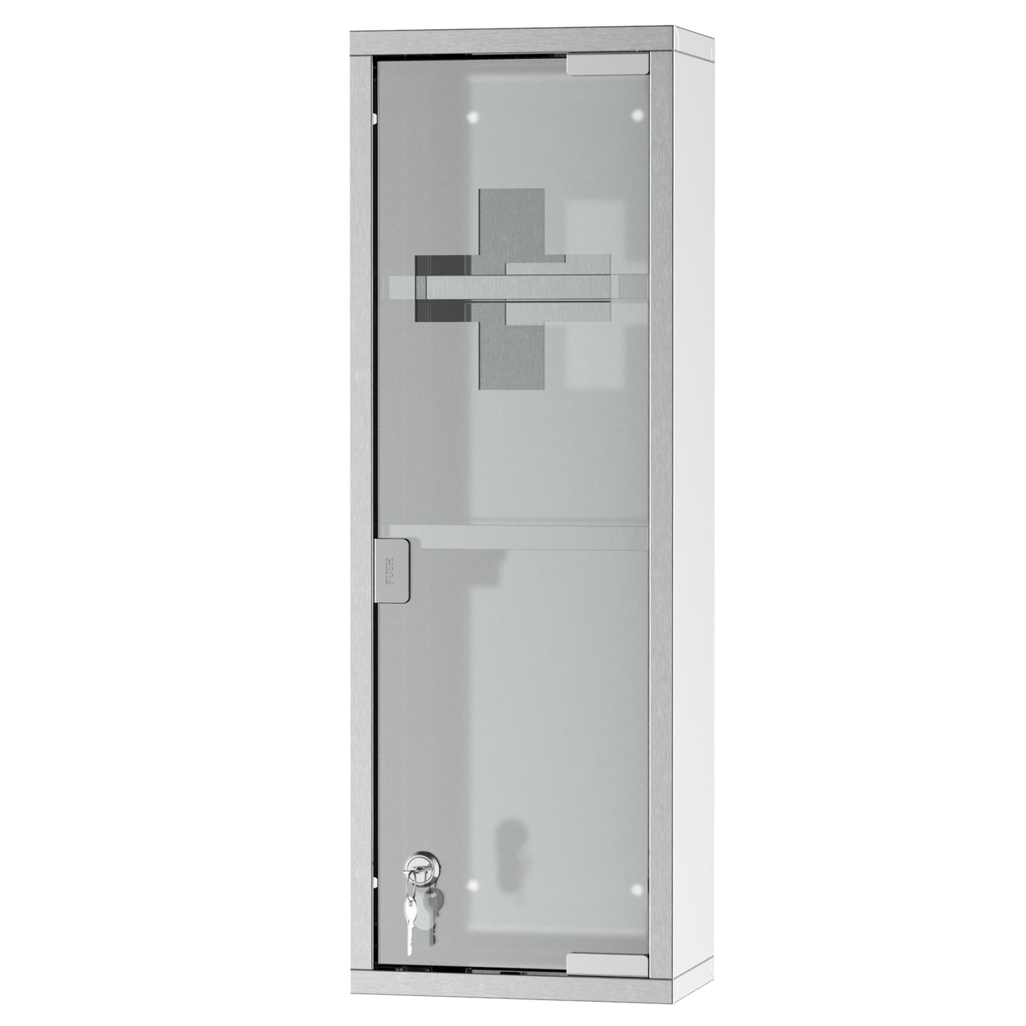 kleankin Medizinschrank aus Edelstahl und gehärtete Glastür Arzneischrank zur Medikamenten-Aufbewahrung, Abschließbar Medikamentenschrank mit 3 Fächern, Erste Hilfe Schrank, 20 x 12 x 58 cm, Silber