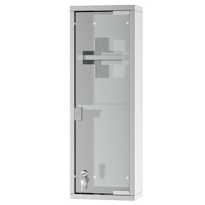 kleankin Medizinschrank aus Edelstahl und gehärtete Glastür Arzneischrank zur Medikamenten-Aufbewahrung, Abschließbar Medikamentenschrank mit 3 Fächern, Erste Hilfe Schrank, 20 x 12 x 58 cm, Silber