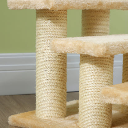 PawHut Tiertreppe Katzentreppe Hundetreppe 3 Stufen Treppe für Katze und Hunde Plüsch Creme 45 x 35 x 34 cm