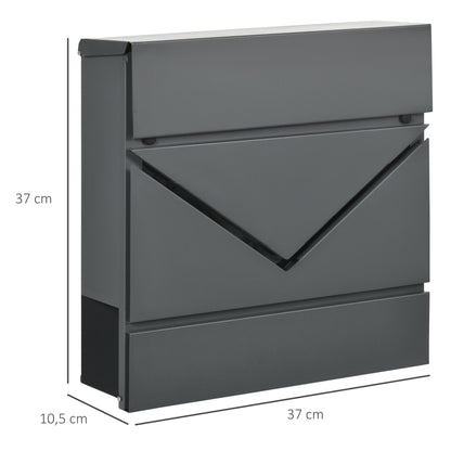 HOMCOM Briefkasten mit Deckel, 2 untere Abflusslöcher, Stahl, mit Schloss, Grau