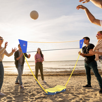 HOMCOM Badminton Netz mit Stand, Badminton-Netzständer, tragbarer Netzständer, Badmintonnetz mit 4 Badminton-Schlägern, Outdoor-Sport, Gelb+Blau, 286 x 33 x 157 cm