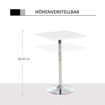 HOMCOM Bartisch Bistrotisch Pub Höhenverstellbarer Quadratischer Stehtisch Tisch Stahl Weiß 60 x 60 x 69-92 cm