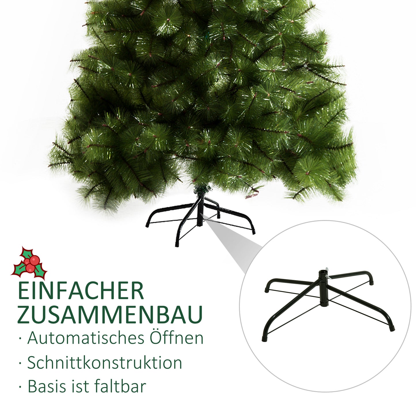 HOMCOM Künstlicher Weihnachtsbaum 210 cm künstlich Tannenbaum mit 505 Spitzen Christbaum Weihnachtsdekoinkl. حامل معدني للشرب