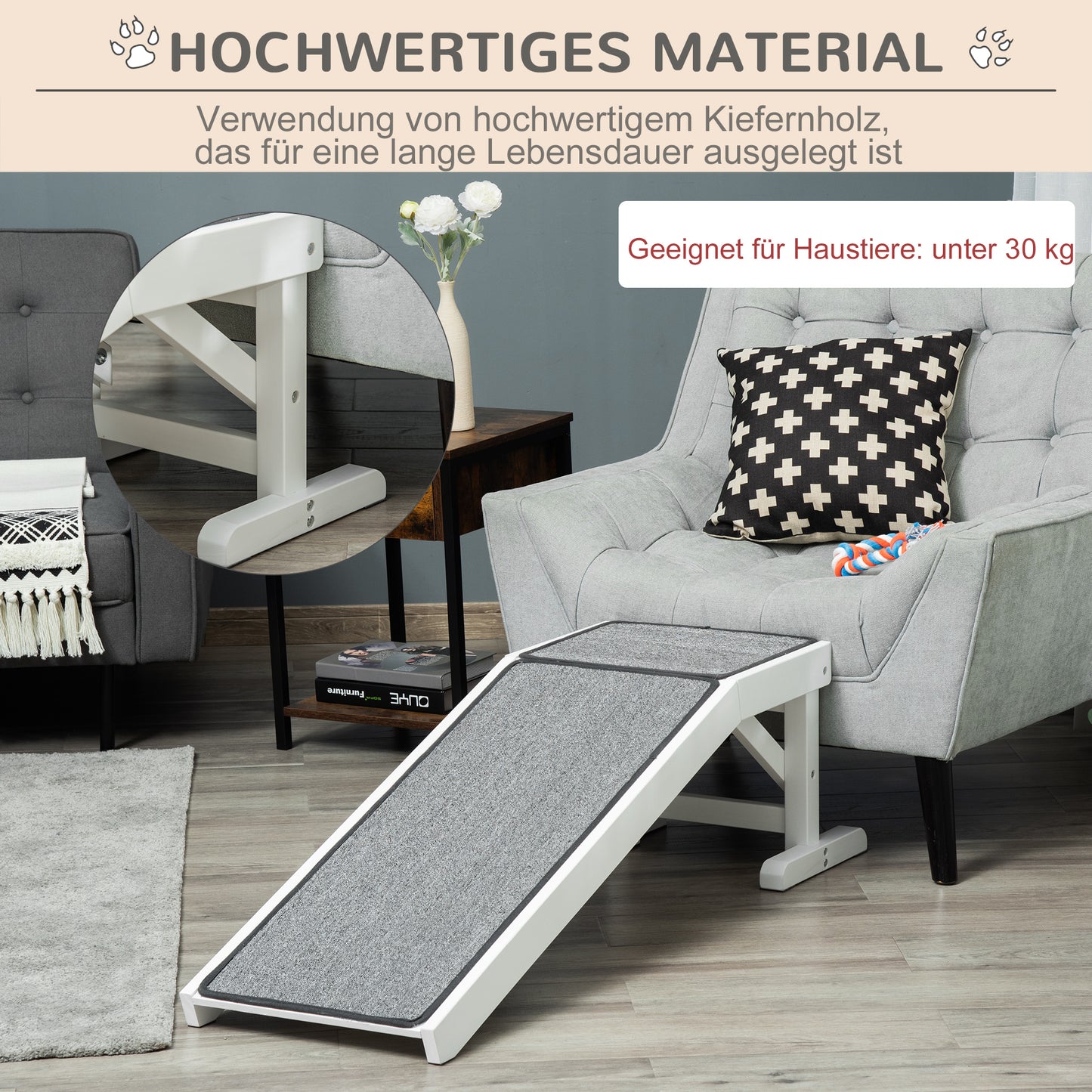 PawHut Haustierrampe mit rutschfestem Teppich 125 x 40 x 35,5 سم كيفيرنهولز