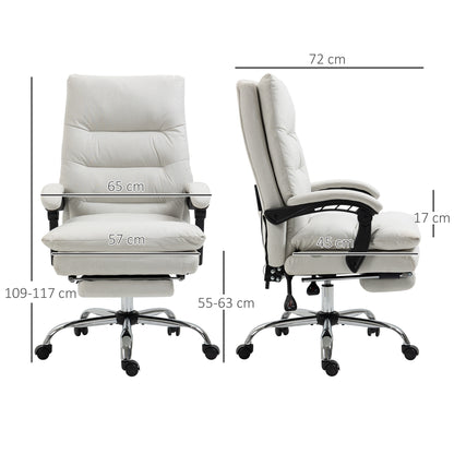 Vinsetto Bürostuhl mit Massagefunktion, beheizbar, neigbar, Kunstleder, 65x72x109-117cm, Cremeweiß
