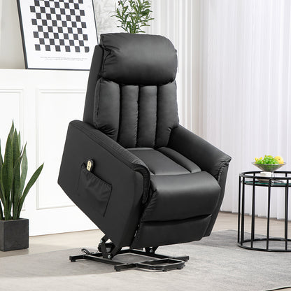 HOMCOM Elektrischer Aufstehsessel, Fernsehsessel, Sessel mit Aufstehhilfe, Liegefunktion, Kunstleder, 80 x 94 x 104 cm, Schwarz