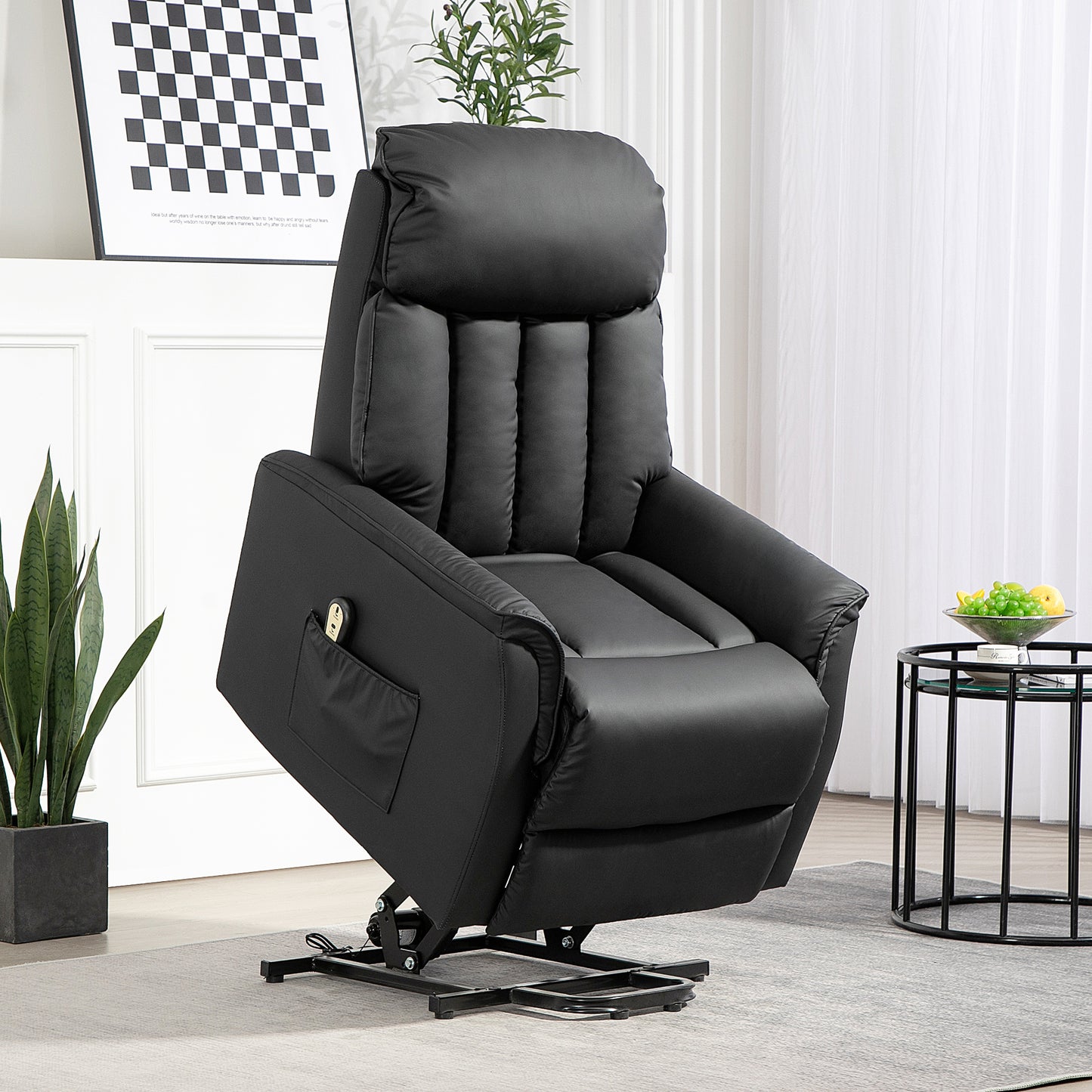 HOMCOM Elektrischer Aufstehsessel, Fernsehsessel, Sessel mit Aufstehhilfe, Liegefunktion, Kunstleder, 80 x 94 x 104 cm, Schwarz