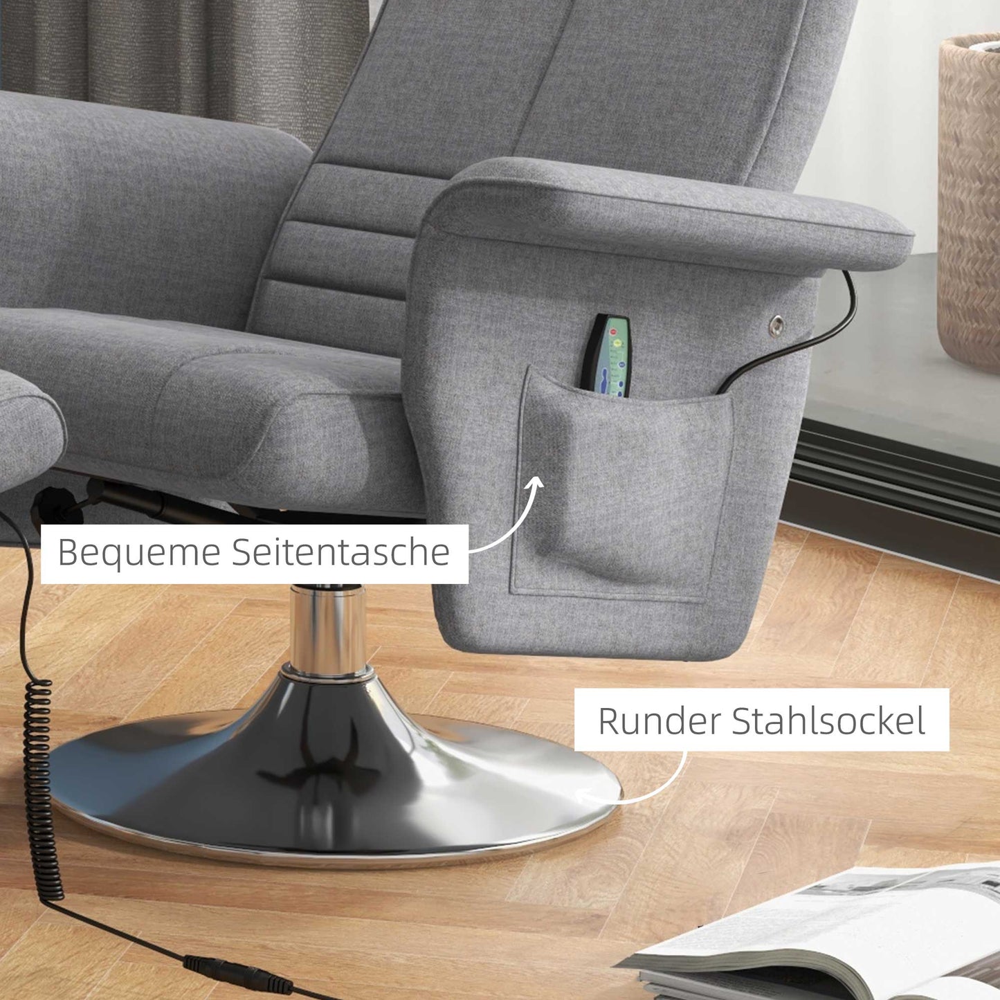 HOMCOM Massagesessel mit Hocker, neigbare Lehne, 78 x 95 x 88 cm, Dunkelgrau