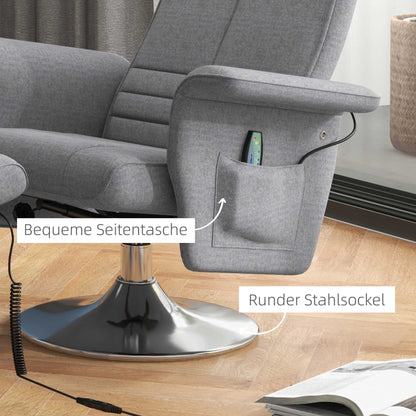 HOMCOM Massagesessel mit Hocker, neigbare Lehne, 78 x 95 x 88 cm, Dunkelgrau