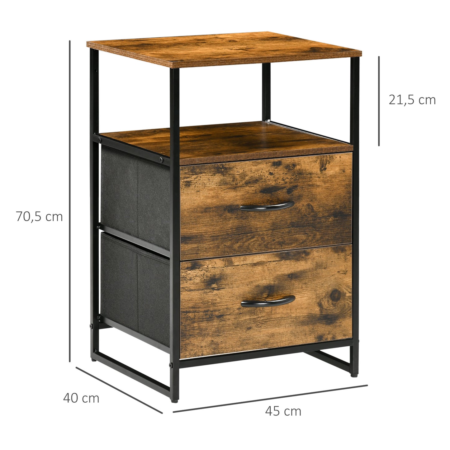 HOMCOM Wohnzimmerschrank, Beistellschrank, Stoffschubladen, MDF, Stahlrahmen, Braun