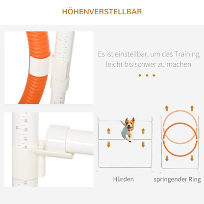 PawHut Hunde-Agiliy-Set Hundeparcours, 1 Reifen, 2 Tunnel 2 Hürden, 321 cm x 63c m x 93 cm, Blau + Rot+ Weiß