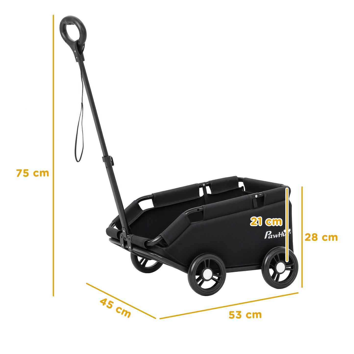 PawHut Hundewagen، مضرب كلاب Hundebuggy لـ Zwergenhunde مضاعف حتى 4 كجم، zusammenklappbarer Katzenbuggy mit Griffstange، Washbarem Kissen، Sicherheitsleinen، Aufbewahrungstasche، 4 Räder، Schwarz