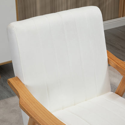 HOMCOM Polstersessel im Skandi-Design, Samtoptik, Massivholzrahmen, 68 x 74 x 82cm, Natur+Creme