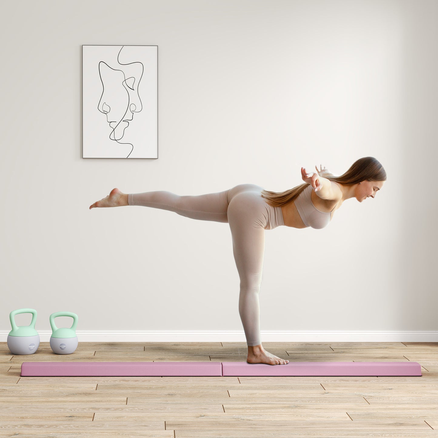 SPORTNOW Schwebebalken 2,4 m, faltbar, rutschfester Boden, für 3+ Jahre, bis 80 kg, Rosa