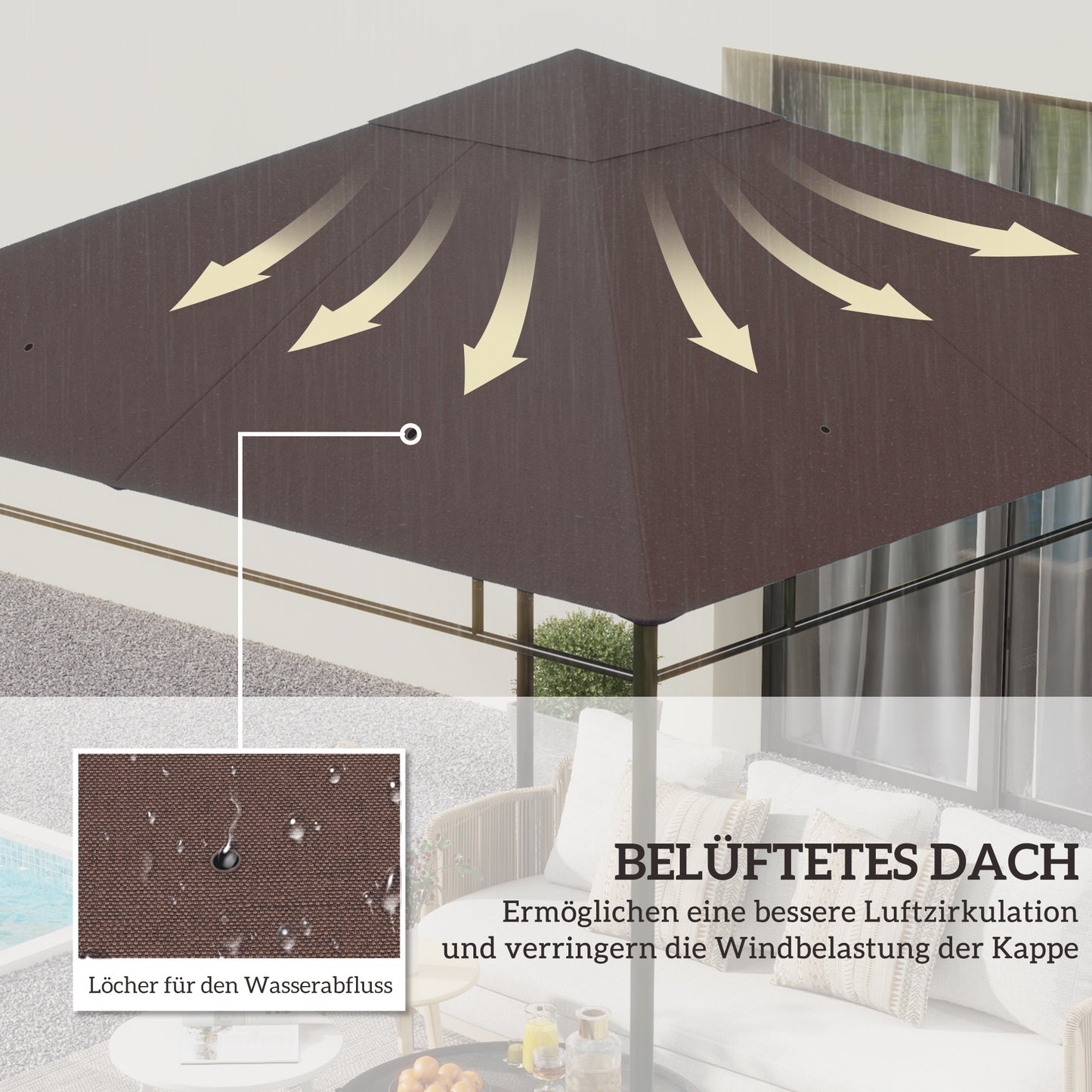 Outsunny Ersatzdach für Gartenpavillon, Polyester, 2,98 x 2,95 m, Kaffee