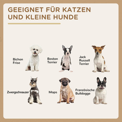 PawHut Katzenhaus, Futterplatz mit 2 Edelstahlnäpfen, Kratzmatte, weiches Liegekissen, 78 x 48 x 49,5 سم, غراو