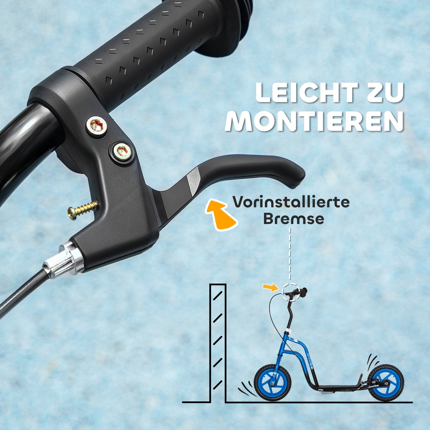 AIYAPLAY Kinderroller mit verstellbarem Lenker, große Räder, Parkständer, Handbremse, für Kinder im Alter von 5-12 Jahren, Blau