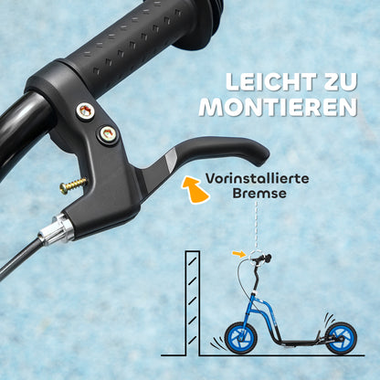 AIYAPLAY Kinderroller mit verstellbarem Lenker, große Räder, Parkständer, Handbremse, für Kinder im Alter von 5-12 Jahren, Blau