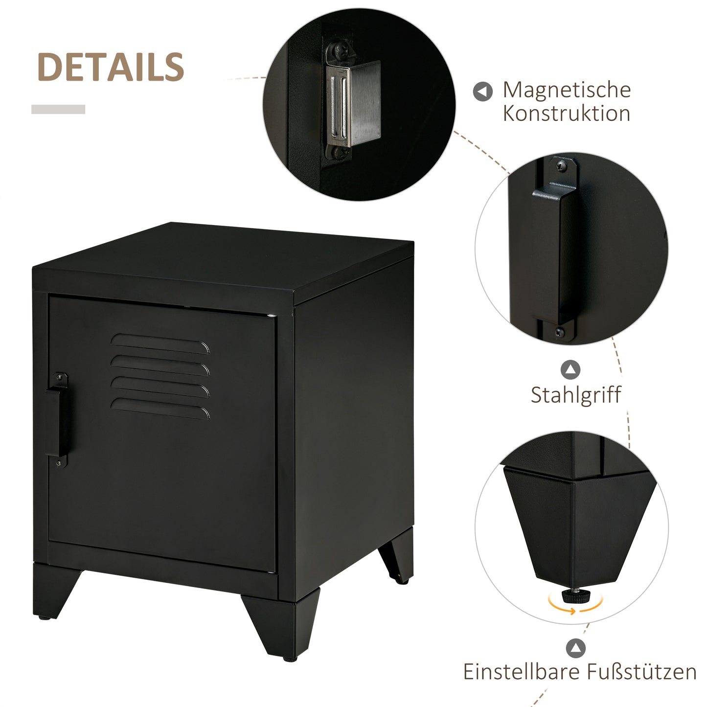 HOMCOM Nachttisch, Beistelltisch mit verstellbarem Regal, Tür, Nachtschrank für Schlafzimmer, Wohnzimmer, Metall, Schwarz, 50 x 40 x 47,5 سم