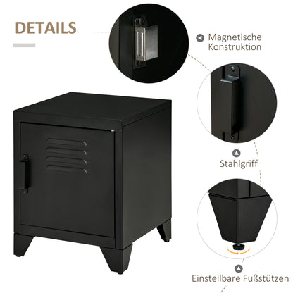 HOMCOM Nachttisch, Beistelltisch mit verstellbarem Regal, Tür, Nachtschrank für Schlafzimmer, Wohnzimmer, Metall, Schwarz, 50 x 40 x 47,5 سم
