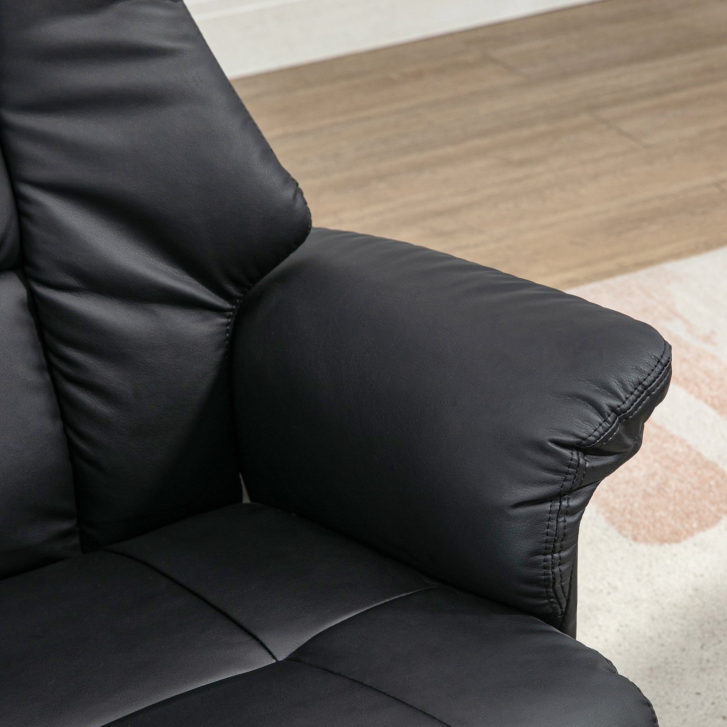 HOMCOM Relaxsessel mit Ottomane, Sessel mit Fußhocker, verstellbare Rückenlehne, 77 cm x 89 cm x 110 cm, Schwarz