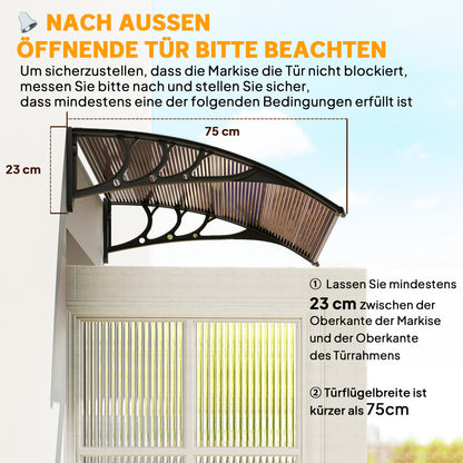 Outsunny Vordach Haustürvordach 75 x 100 cm Pultvordach Überdachung Polycarbonat Braun