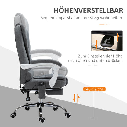 Vinsetto Bürostuhl mit Massage- und Heizfunktion, neigbare Rückenlehne, drehbar & höhenverstellbar, bis 120 kg, Grau