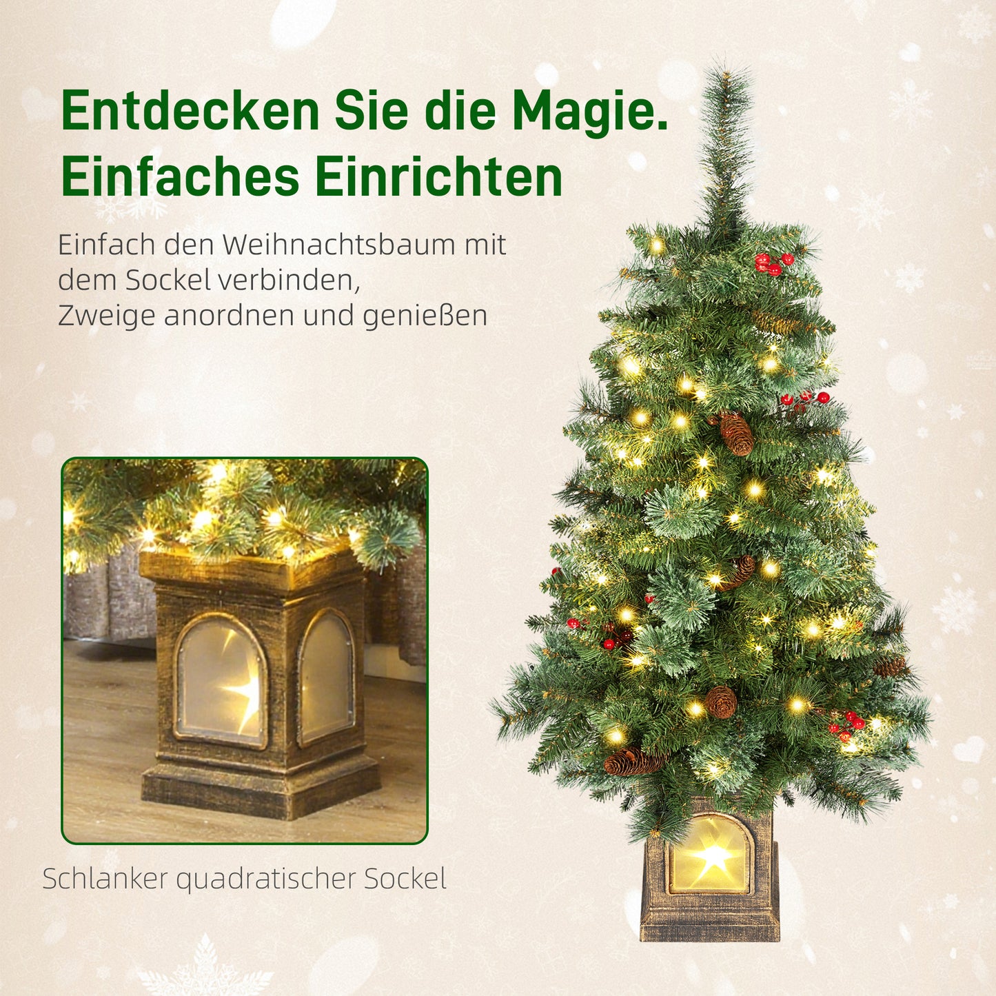 HOMCOM Künstlicher Weihnachtsbaum 120 سم Tannenbaum künstlich mit 100 LED Beleuchtung، 8 Modi، 214 Spitzen