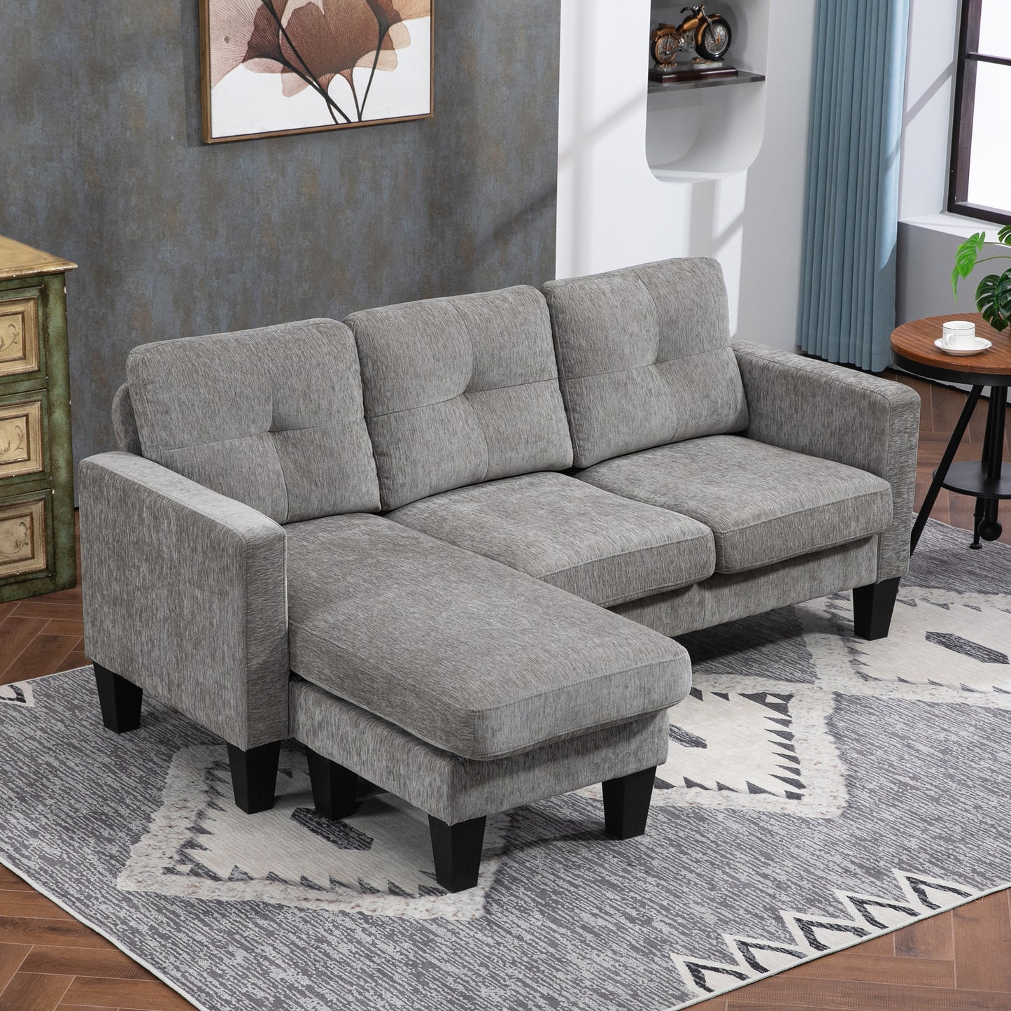 HOMCOM Ecksofa, Eck-Couch mit umkehrbarer Chaiselongue, Sofa in L-Form, Bezug in Leinenoptik, 186 x 130 x 84 cm, Braun