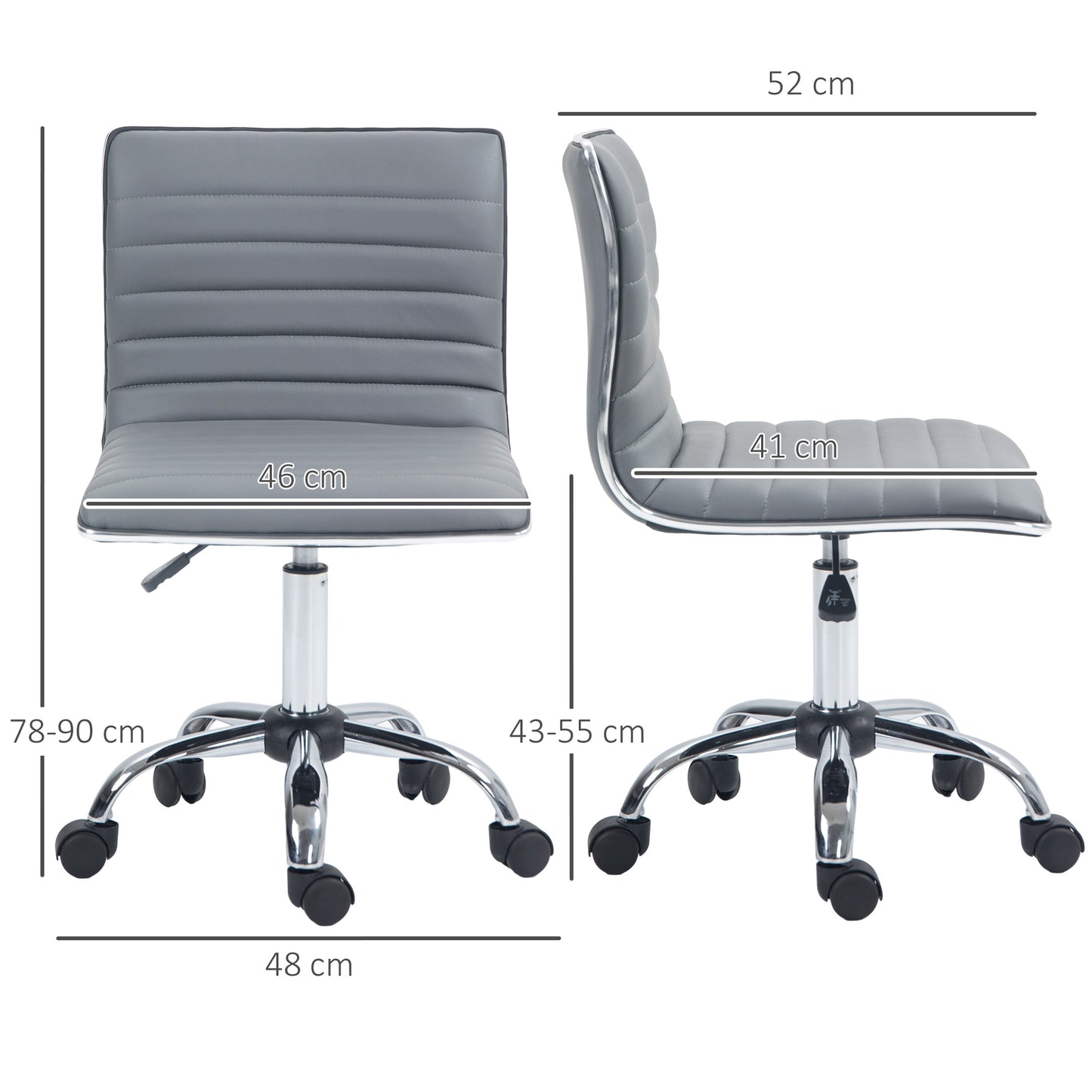 HOMCOM Höhenverstellbarer Salonstuhl mit Rückenlehne, Drehstuhl, Metall, Kunstleder, 48 x 52 x 78-90 cm, Hellgrau