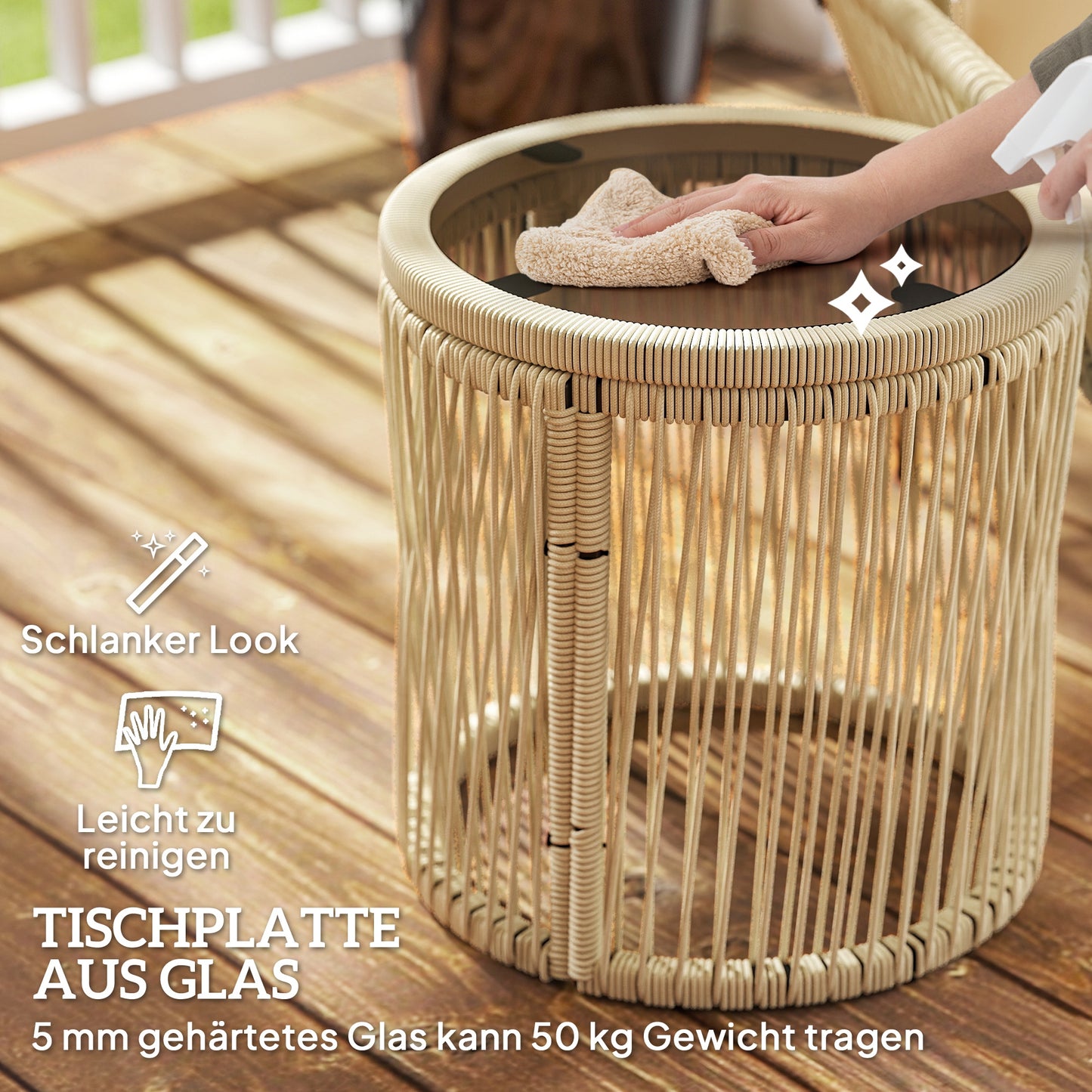 Outsunny Polyrattan Gartenmöbel Set, Outdoor Balkonmöbel für 2 Personen, 3-teilig mit 2 Stühle, Beistelltisch Sitzkissen