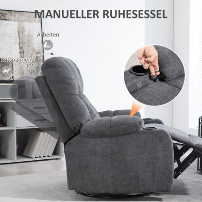 HOMCOM Relaxsessel mit Fußstütze, Liegesessel, drehbar, bis 150 kg, Stahlrahmen, 88x96x108cm, Dunkelgrau