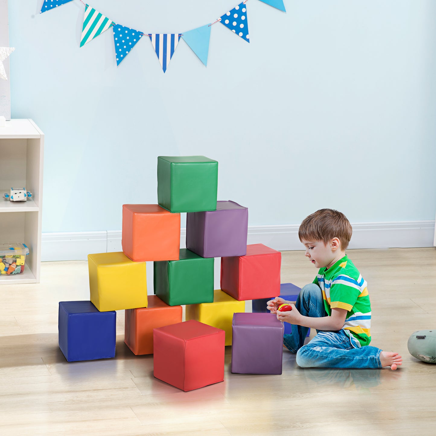 HOMCOM 12 TLG. Schaumstoff Bausteine Kinder Softbausteine Riesenbausteine Bauspielzeug für 1-3 Jahre alt Kinder Bausteinset Rot+Gelb