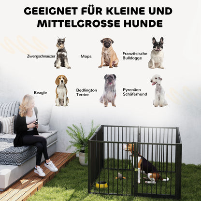 PawHut Welpenauslauf، Hundeauslauf، Welpengehege، 8 Paneele mit Tür، faltbarer and tragbarer Hundezaun، Stahl، Schwarz